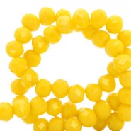 Faceted glass beads 6x4mm disc Vibrant yellow-pearl shine coating